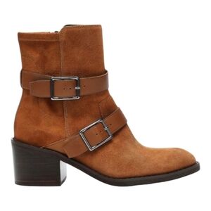 Donald‎ Pliner Women's Darby Suede Buckle Zip Mid-Calf Boots Brown Size 7